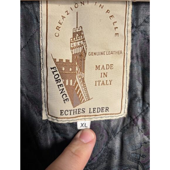 Vintage Echtes Leder Leather Jacket Black Knee Length Cinched Waist Size XL - Picture 12 of 13